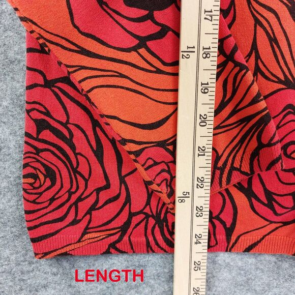 Harold's Sweater Womens Sz L Orange Red Floral Silk Blend Button Up Cardigan - Picture 6 of 9